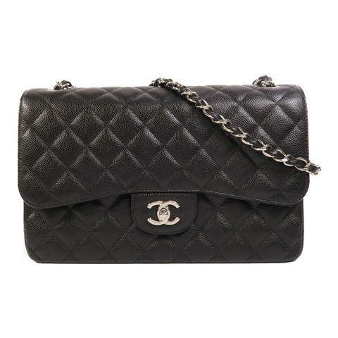 CHANEL 牛皮皮革Large Classic銀扣鏈帶肩背袋