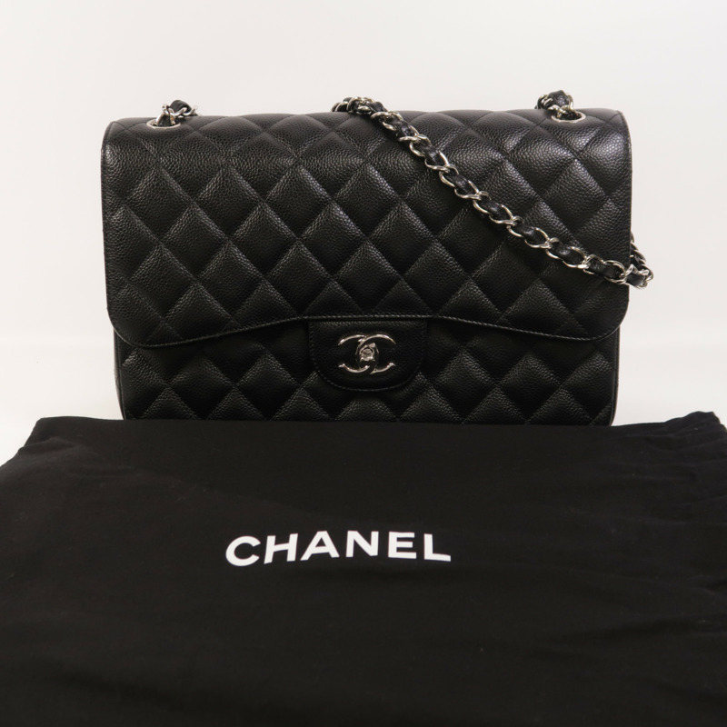 CHANEL 牛皮皮革Large Classic銀扣鏈帶肩背袋-9