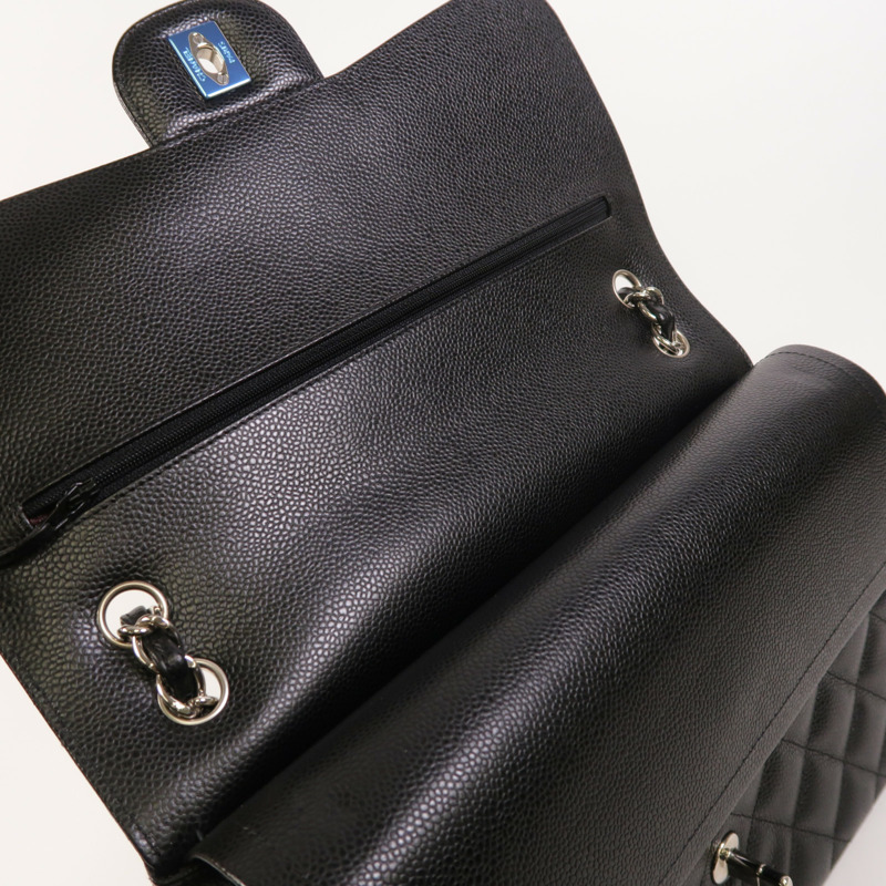 CHANEL 牛皮皮革Large Classic銀扣鏈帶肩背袋-17