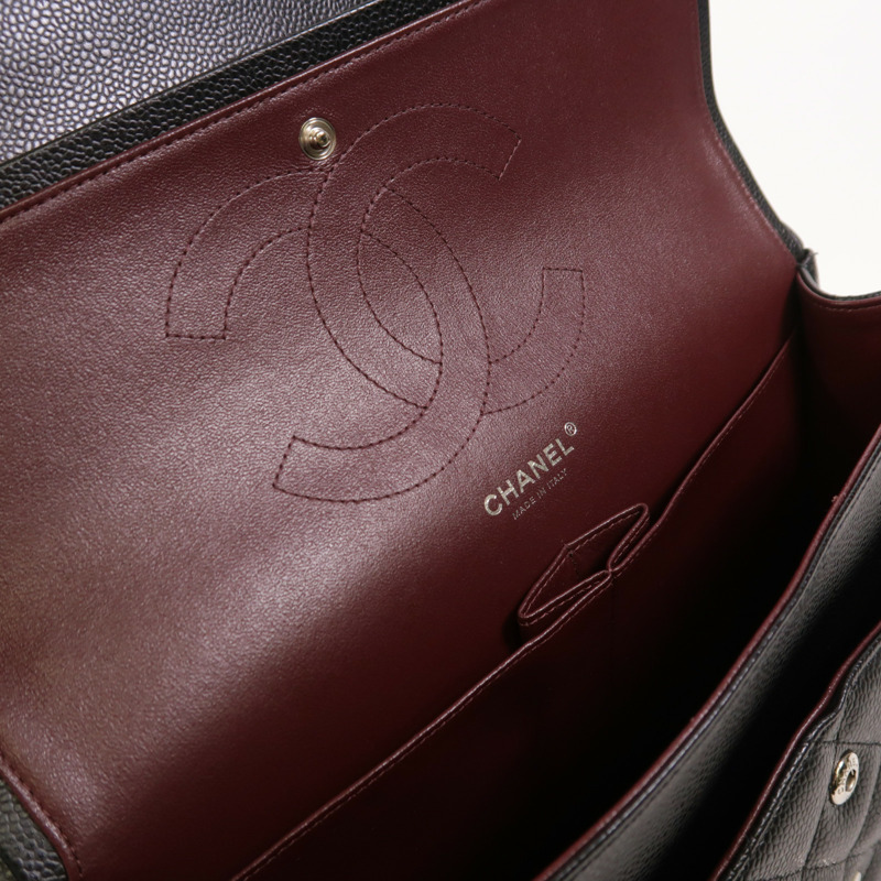 CHANEL 牛皮皮革Large Classic銀扣鏈帶肩背袋-18