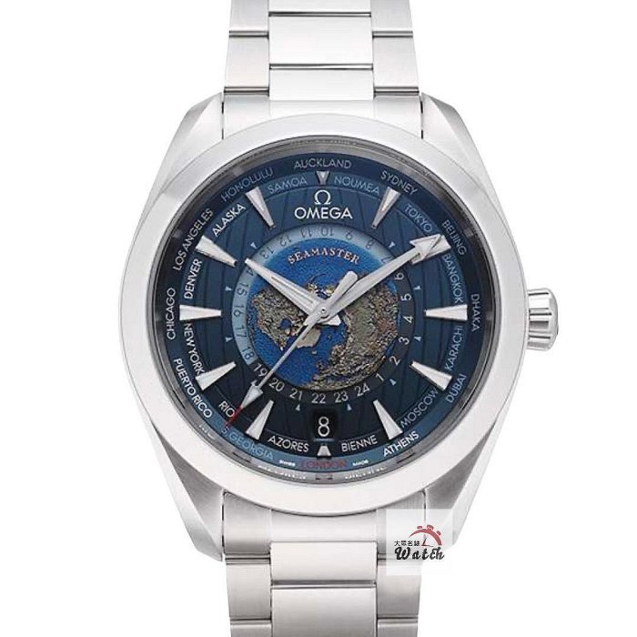 【大眾名錶】OMEGA歐米茄 220.10.43.22.03.001 海馬系列 地球浮雕面盤 2022/09 日期/世界時區/24小時/日夜顯示 B1139-0