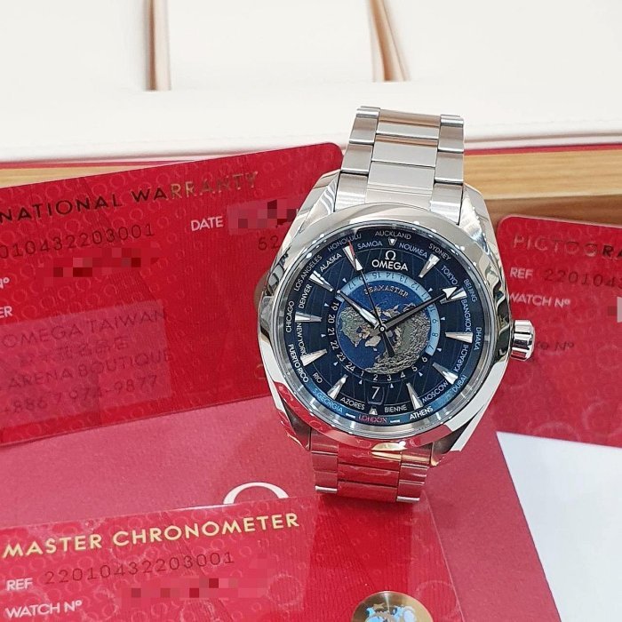 【大眾名錶】OMEGA歐米茄 220.10.43.22.03.001 海馬系列 地球浮雕面盤 2022/09 日期/世界時區/24小時/日夜顯示 B1139-2