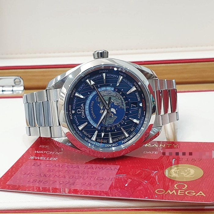 【大眾名錶】OMEGA歐米茄 220.10.43.22.03.001 海馬系列 地球浮雕面盤 2022/09 日期/世界時區/24小時/日夜顯示 B1139-3