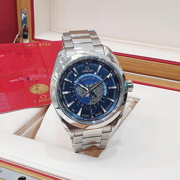 【大眾名錶】OMEGA歐米茄 220.10.43.22.03.001 海馬系列 地球浮雕面盤 2022/09 日期/世界時區/24小時/日夜顯示 B1139-4