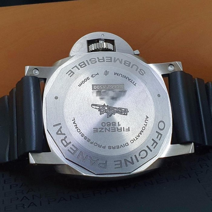 【大眾名錶】PANERAI沛納海 PAM01305 黑面盤 2019/10 藍色小秒針 潛水錶龍頭護橋 B843-7