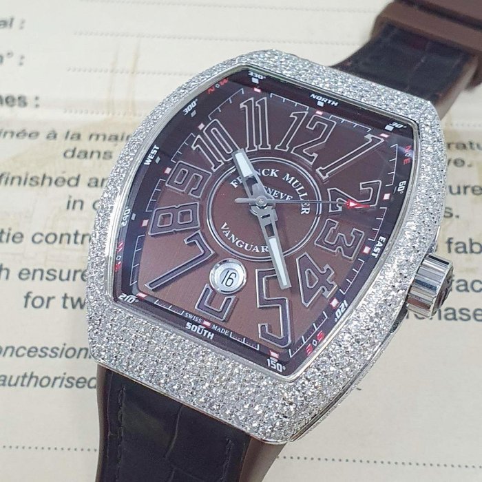 【大眾名錶】Franck Muller 法蘭克穆勒 V45 SC DT 精鑲鑽石錶圈 巧克力數字面盤 B763-2