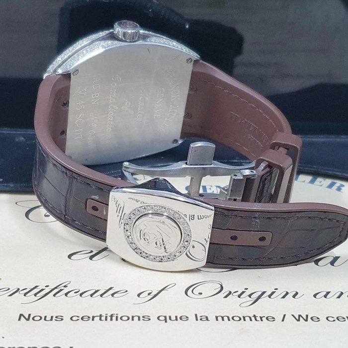 【大眾名錶】Franck Muller 法蘭克穆勒 V45 SC DT 精鑲鑽石錶圈 巧克力數字面盤 B763-4