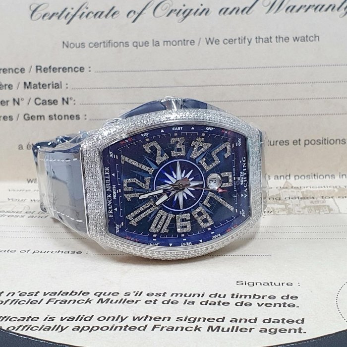 【大眾名錶】Franck Muller 法蘭克穆勒 未使用新品 V45 SC DT 精鑲鑽石錶圈/時標藍色數字面盤 B488-1