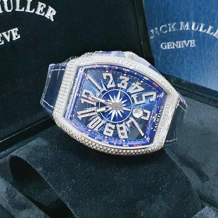 【大眾名錶】Franck Muller 法蘭克穆勒 未使用新品 V45 SC DT 精鑲鑽石錶圈/時標藍色數字面盤 B488-3