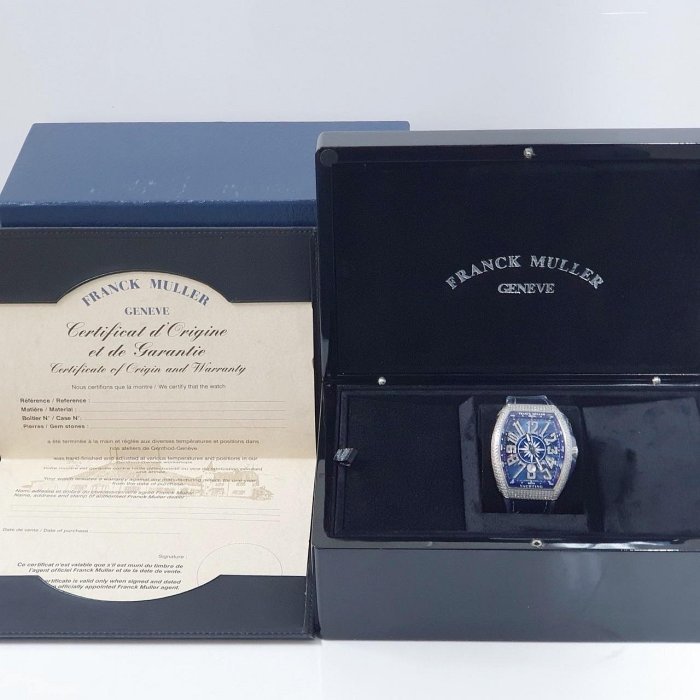 【大眾名錶】Franck Muller 法蘭克穆勒 未使用新品 V45 SC DT 精鑲鑽石錶圈/時標藍色數字面盤 B488-5