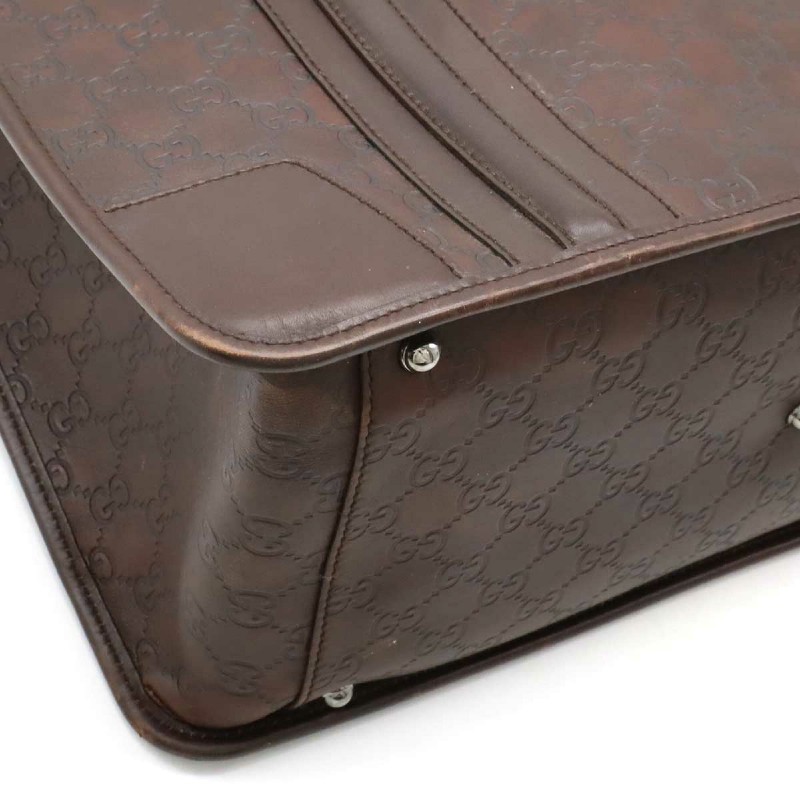 GUCCI 咖啡色 GUCCISSIMA皮革GG logo壓紋手提旅行袋 （guccissima 145842）-6
