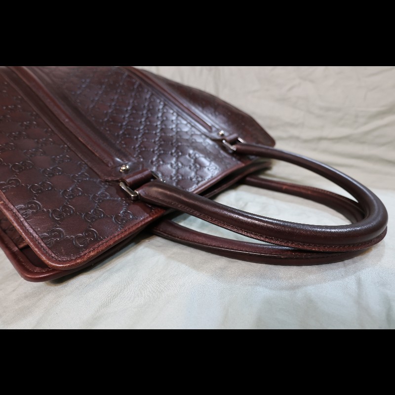 GUCCI 咖啡色 GUCCISSIMA皮革GG logo壓紋手提旅行袋 (guccissima 145842)-1