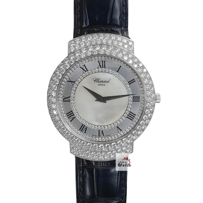 【大眾名錶】CHOPARD 蕭邦 16/3154 大錶徑 18K白金 後加鑽石錶圈 共約5克拉 鑽石貝殼羅馬面盤 G132-0