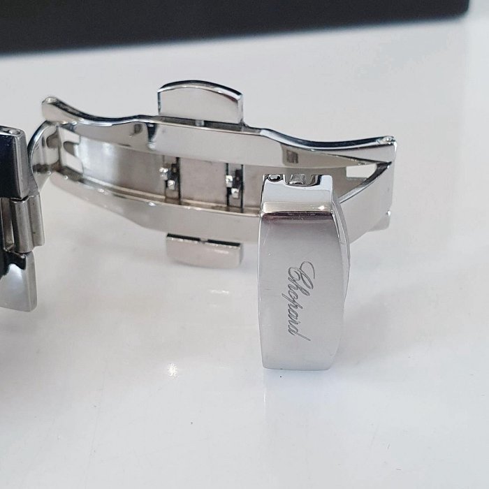 【大眾名錶】CHOPARD 蕭邦 16/3154 大錶徑 18K白金 後加鑽石錶圈 共約5克拉 鑽石貝殼羅馬面盤 G132-7