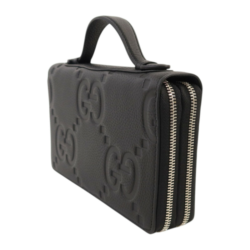 GUCCI 牛皮皮革GG Travel Document Case銀扣手挽袋-2