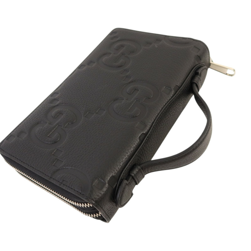 GUCCI 牛皮皮革GG Travel Document Case銀扣手挽袋-4