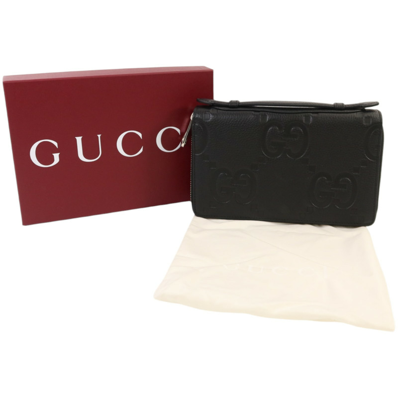 GUCCI 牛皮皮革GG Travel Document Case銀扣手挽袋-9