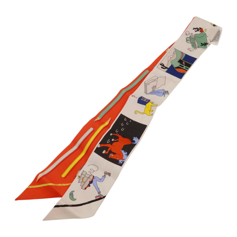 HERMES 絲質A Vos Crayons et Carre Libre Twilly絲巾-1