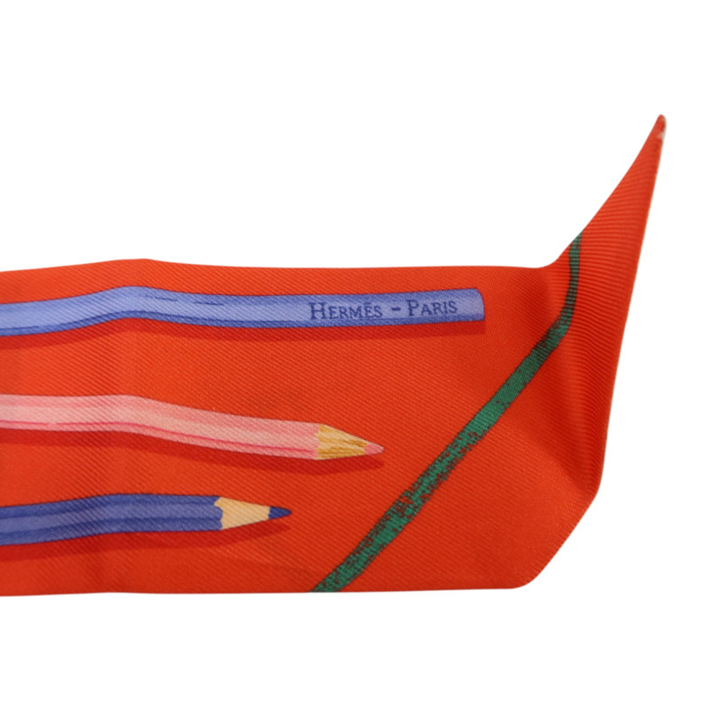 HERMES 絲質A Vos Crayons et Carre Libre Twilly絲巾-5