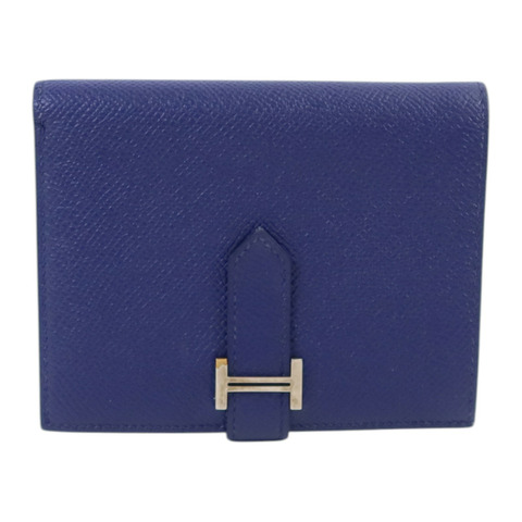 HERMES Epsom皮革Bearn Compact Wallet銀扣錢包Blue Encre