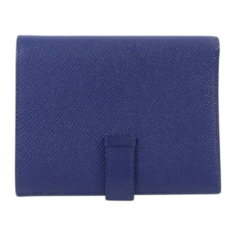 HERMES Epsom皮革Bearn Compact Wallet銀扣錢包Blue Encre-1