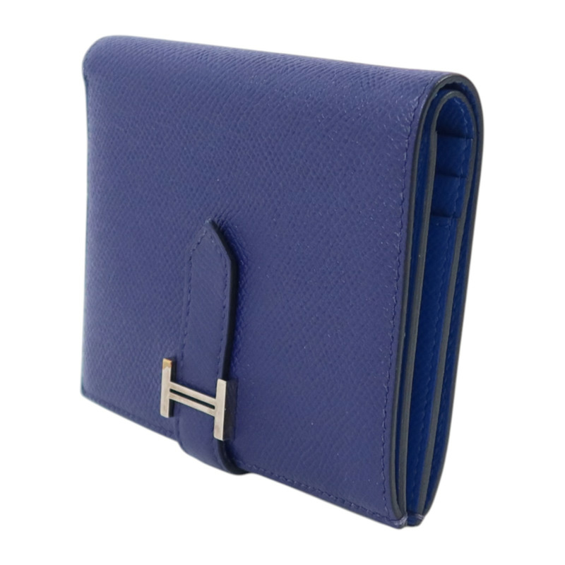 HERMES Epsom皮革Bearn Compact Wallet銀扣錢包Blue Encre-2