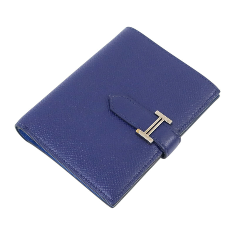 HERMES Epsom皮革Bearn Compact Wallet銀扣錢包Blue Encre-3