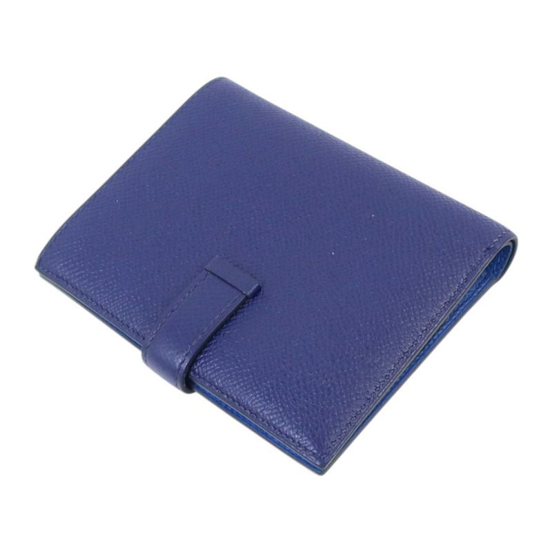 HERMES Epsom皮革Bearn Compact Wallet銀扣錢包Blue Encre-4