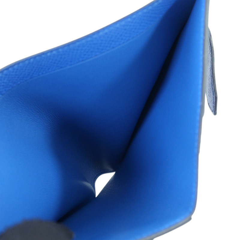 HERMES Epsom皮革Bearn Compact Wallet銀扣錢包Blue Encre-6