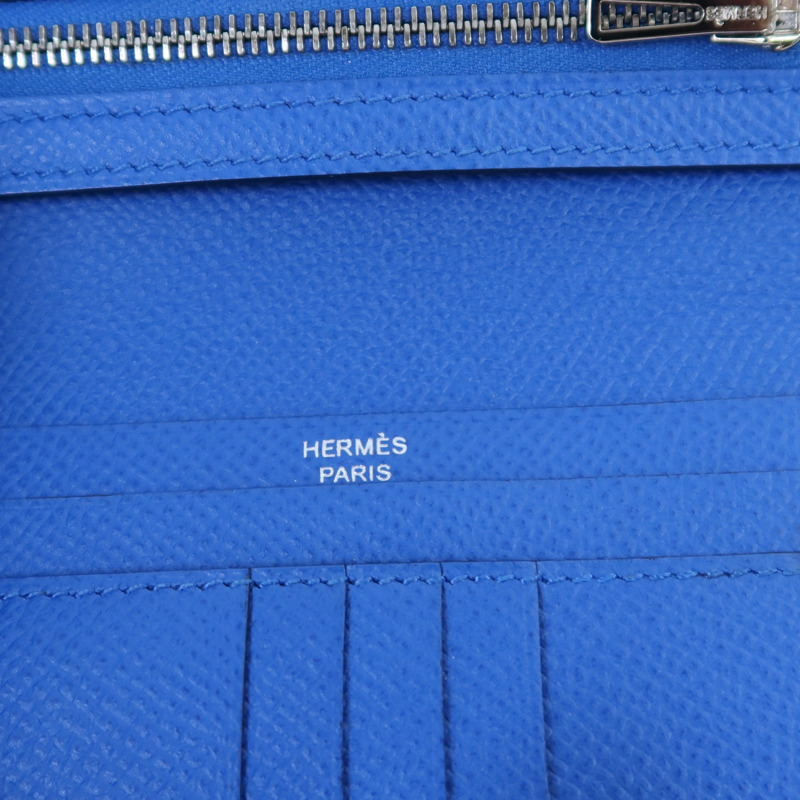 HERMES Epsom皮革Bearn Compact Wallet銀扣錢包Blue Encre-7