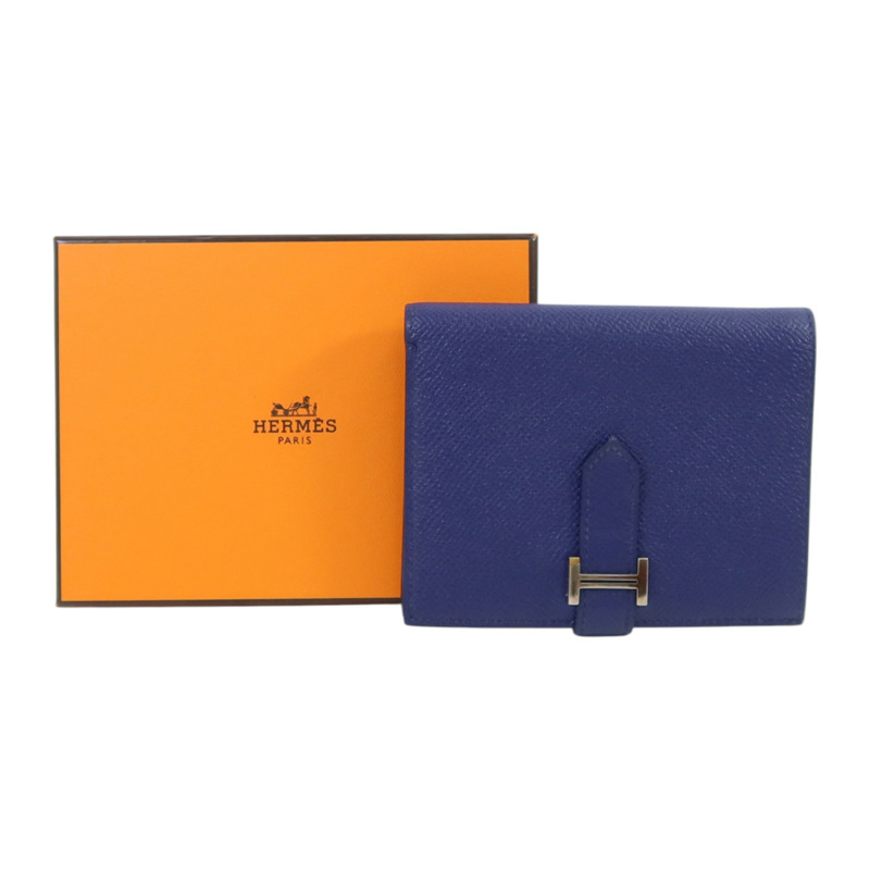 HERMES Epsom皮革Bearn Compact Wallet銀扣錢包Blue Encre-9