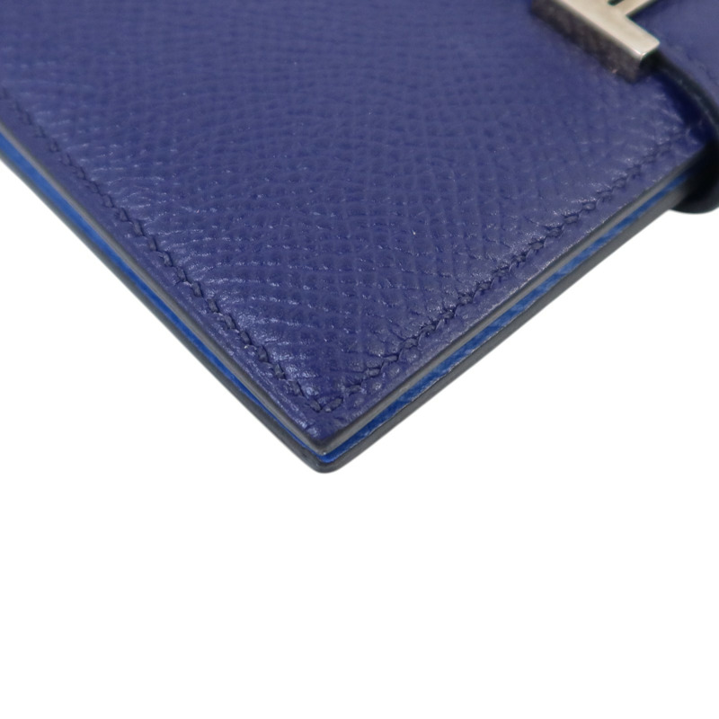 HERMES Epsom皮革Bearn Compact Wallet銀扣錢包Blue Encre-10