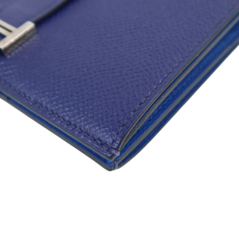 HERMES Epsom皮革Bearn Compact Wallet銀扣錢包Blue Encre-11