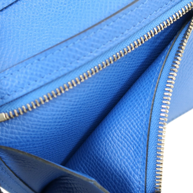 HERMES Epsom皮革Bearn Compact Wallet銀扣錢包Blue Encre-14