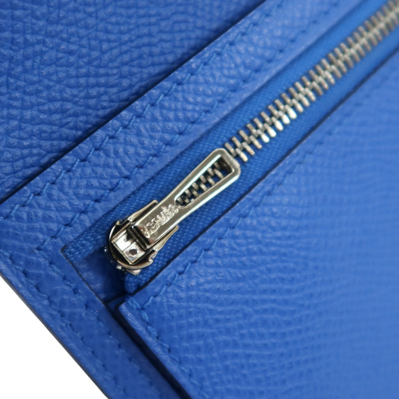 HERMES Epsom皮革Bearn Compact Wallet銀扣錢包Blue Encre-15
