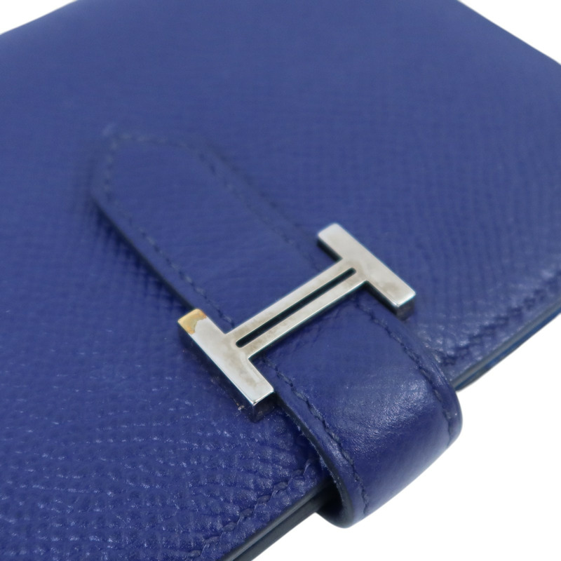 HERMES Epsom皮革Bearn Compact Wallet銀扣錢包Blue Encre-16