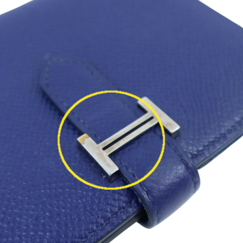 HERMES Epsom皮革Bearn Compact Wallet銀扣錢包Blue Encre-18