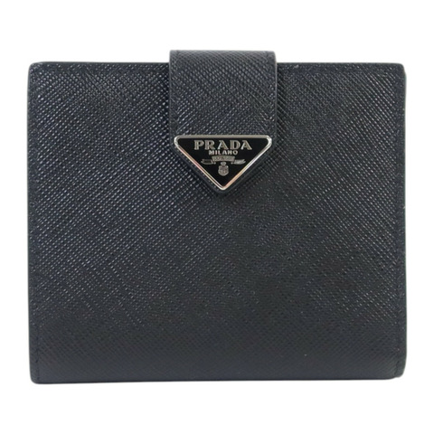 PRADA Saffiano皮革Short Flap Wallet銀扣錢包
