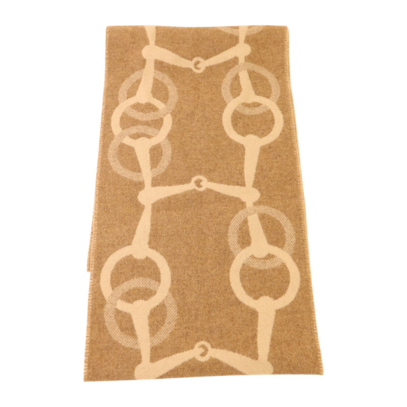 HERMES 羊絨Any Mors Muffler 170X25圍巾Marron Glace/Craie-1