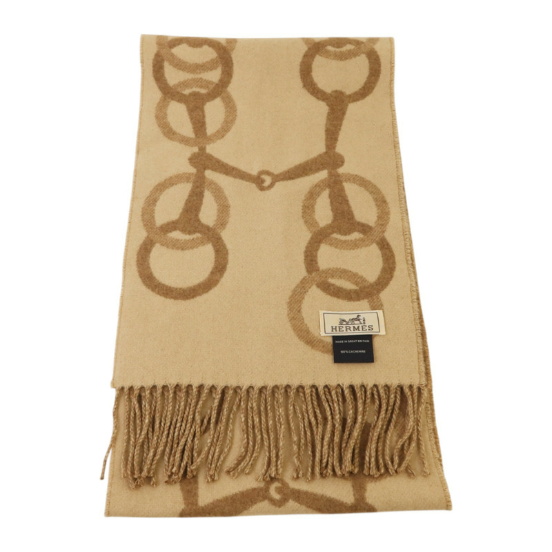 HERMES 羊絨Any Mors Muffler 170X25圍巾Marron Glace/Craie-3
