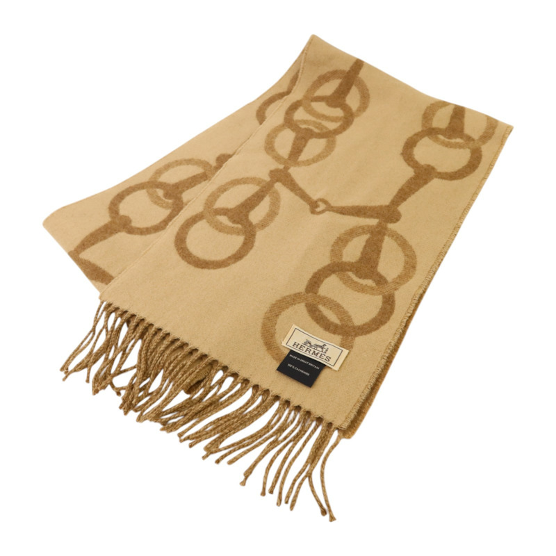HERMES 羊絨Any Mors Muffler 170X25圍巾Marron Glace/Craie-4