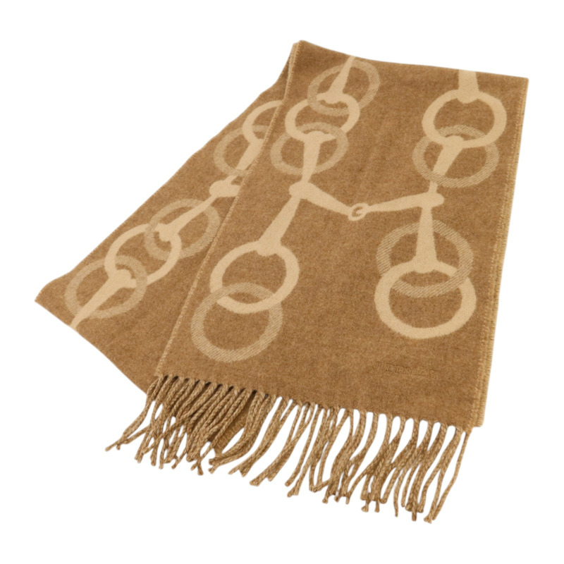 HERMES 羊絨Any Mors Muffler 170X25圍巾Marron Glace/Craie-5
