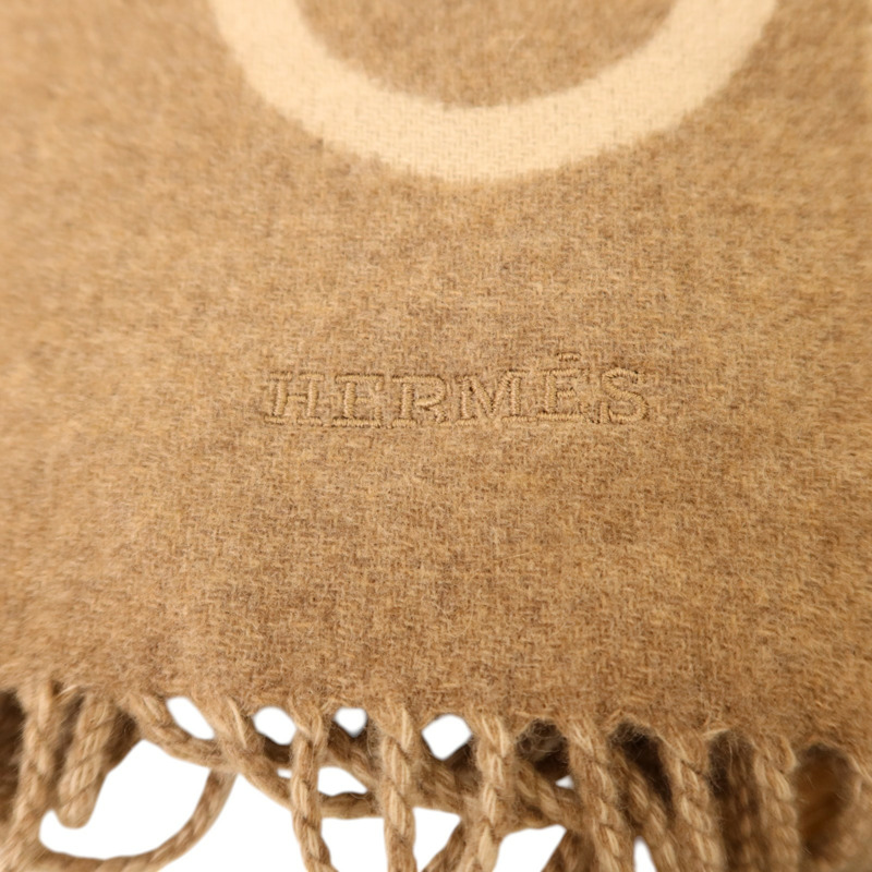 HERMES 羊絨Any Mors Muffler 170X25圍巾Marron Glace/Craie-6