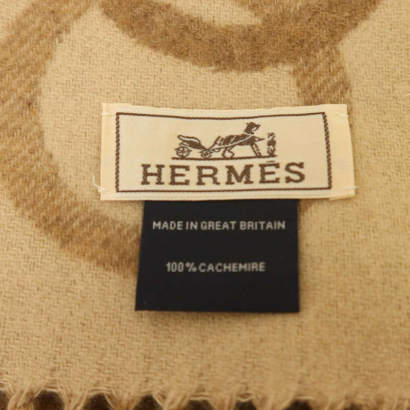 HERMES 羊絨Any Mors Muffler 170X25圍巾Marron Glace/Craie-7