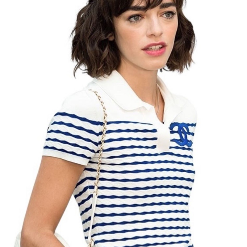 CHANEL藍白條紋POLO衫-2