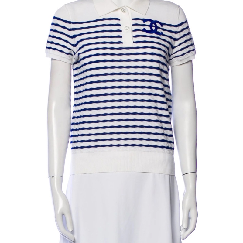 CHANEL藍白條紋POLO衫-3
