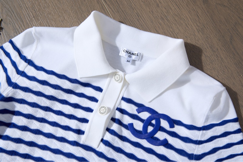 CHANEL藍白條紋POLO衫-4