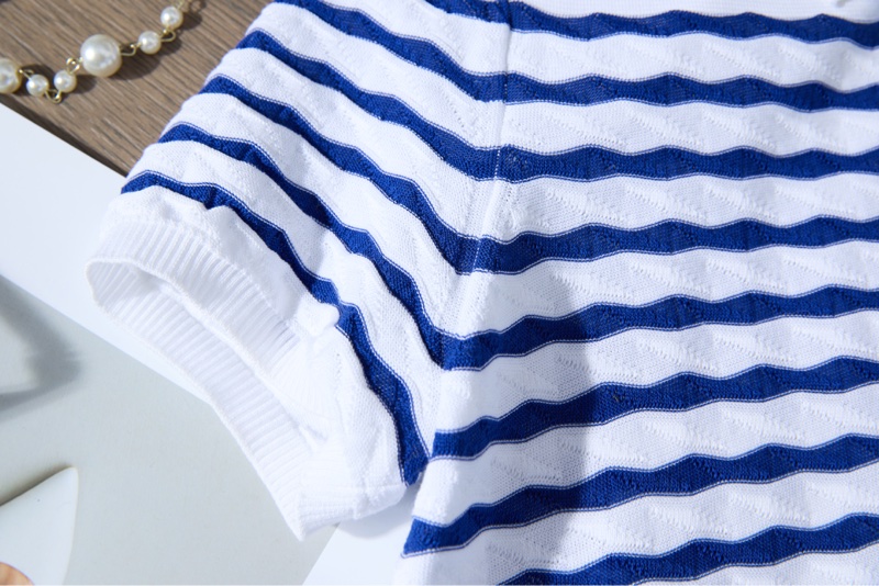 CHANEL藍白條紋POLO衫-5