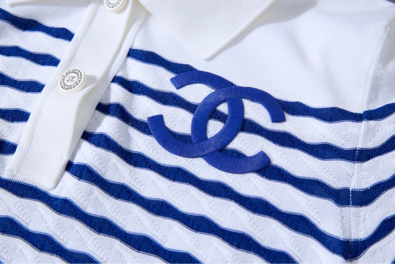 CHANEL藍白條紋POLO衫-7