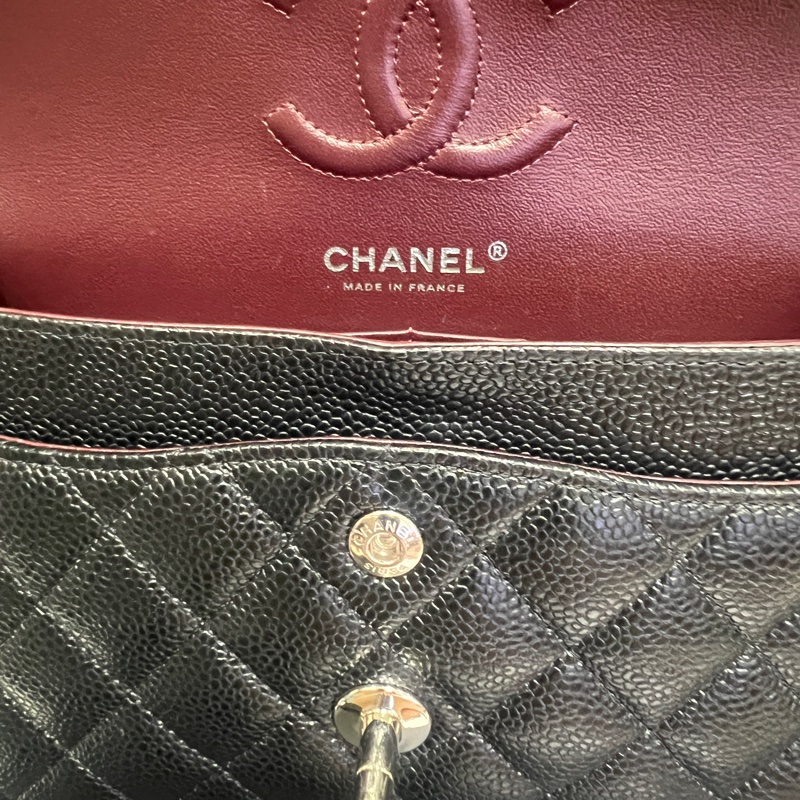 CHANEL Classic Flap bag 經典荔紋菱格23口蓋肩背包/鏈帶包(銀/黑)-3